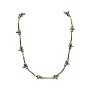 Vintage Silver Tone Metal Spike Bead Necklace Industrial Gothic